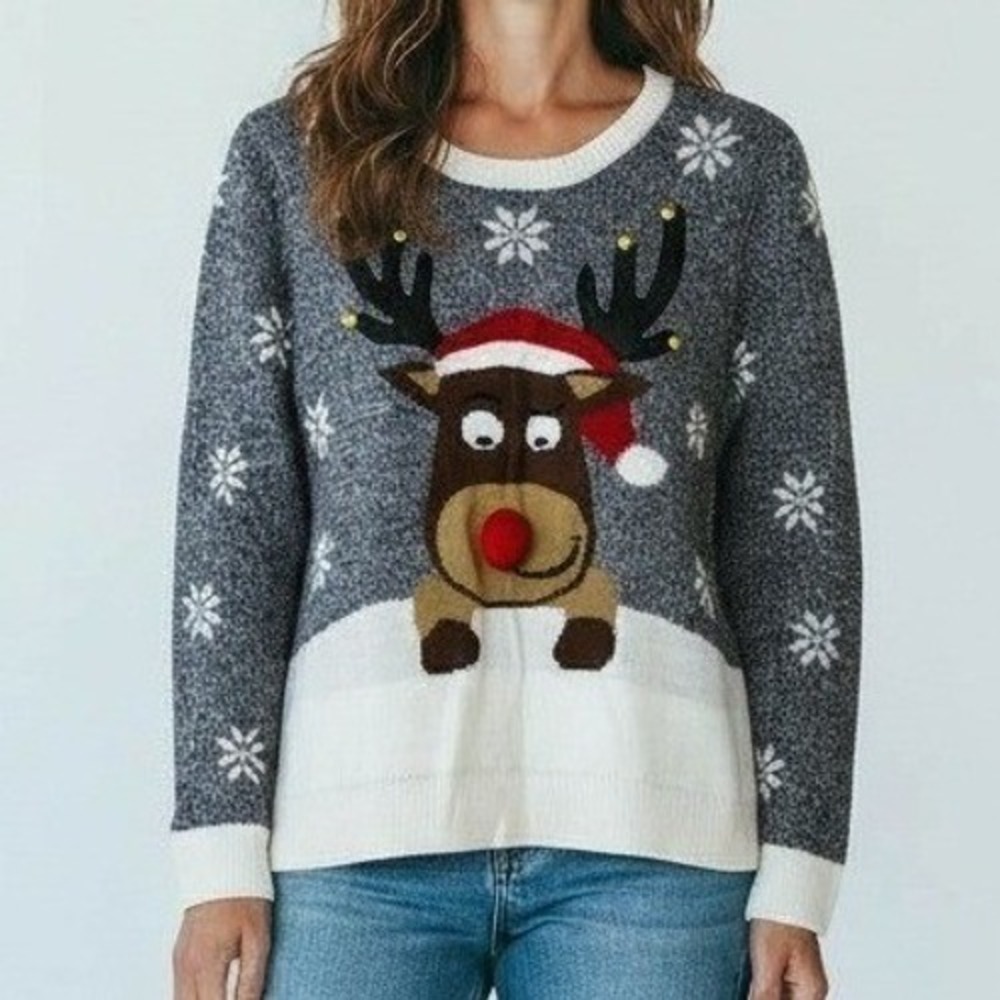 Laura Scott Sweater Women Small‎ Christmas Rudolph Snowflakes Reindeer Winter